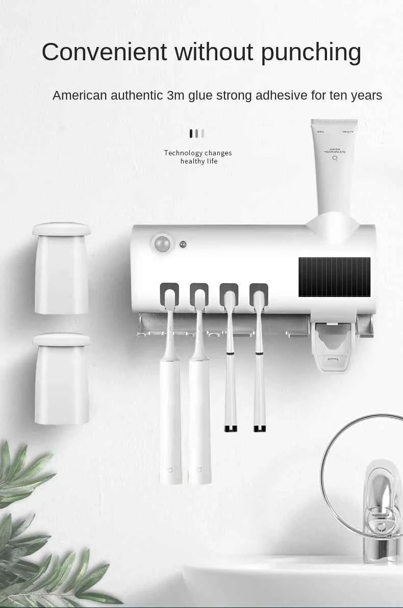 New Home Solar Energy No Need to Charge UV Toothbrush Holder Dispenser Tooth Paste Dispenser with Toothbrush Holder