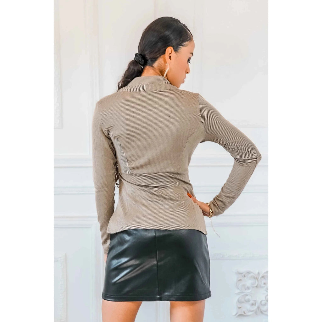 TD Veronica Casual Dress with Stripped Front Bow Long Sleeve Top
