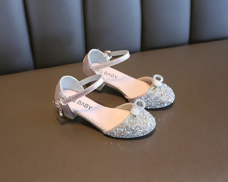 Girls High Heels for Kids Party Wedding Evening Dress Shoes 2026 Fashion Crystal Summer Princess Stockings Girl Sandals E02165