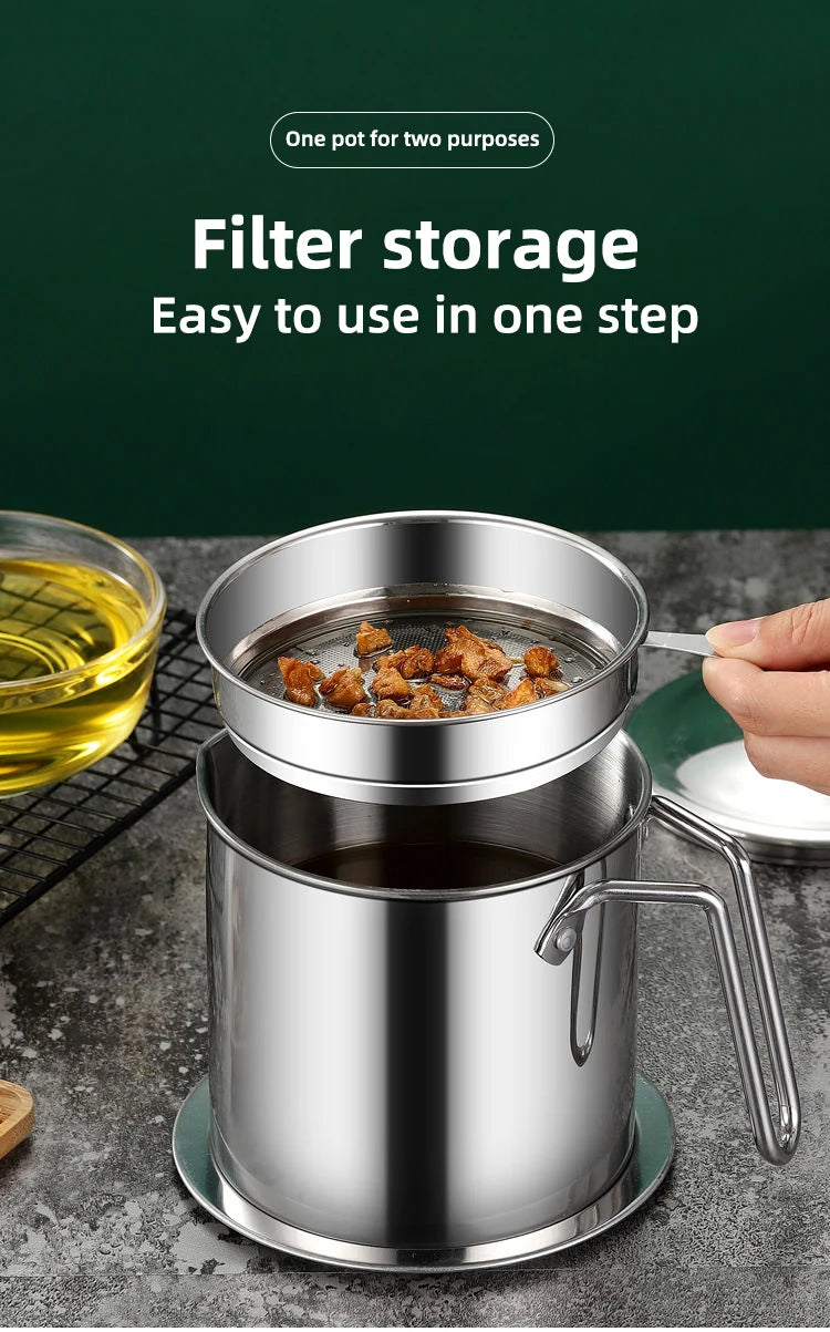 Stainless Steel Oil Strainer Pot Container Jug Storage Can With Filter Cooking Oil Pot For Kitchen Household Tools
