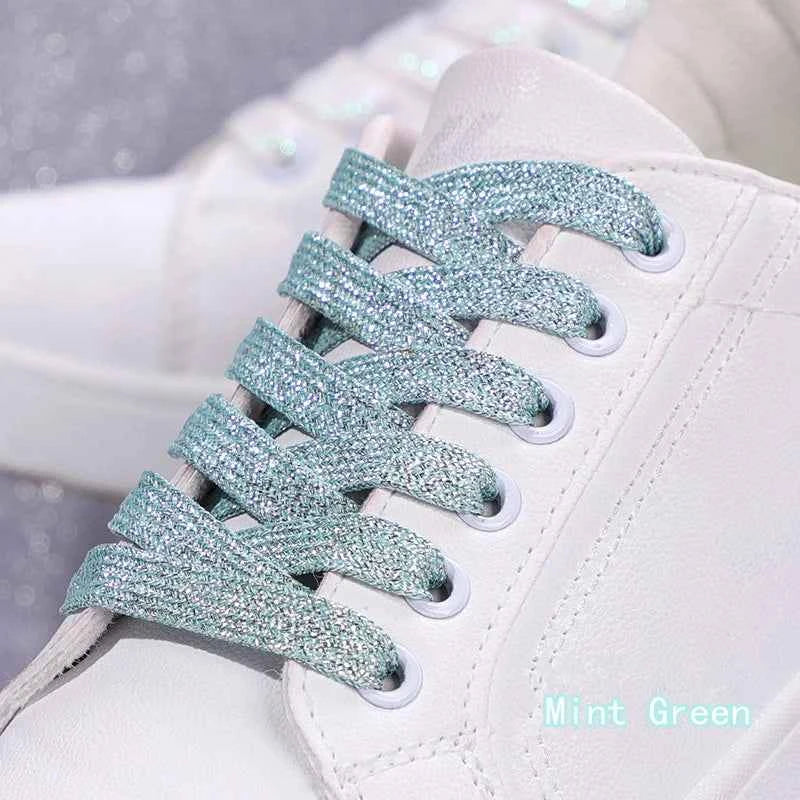 NEW Fashion Glitter Shoelaces Colorful Flat Shoe laces for Athletic Running Sneakers Shoes Boot 1CM Width Shoelace Strings 1Pair