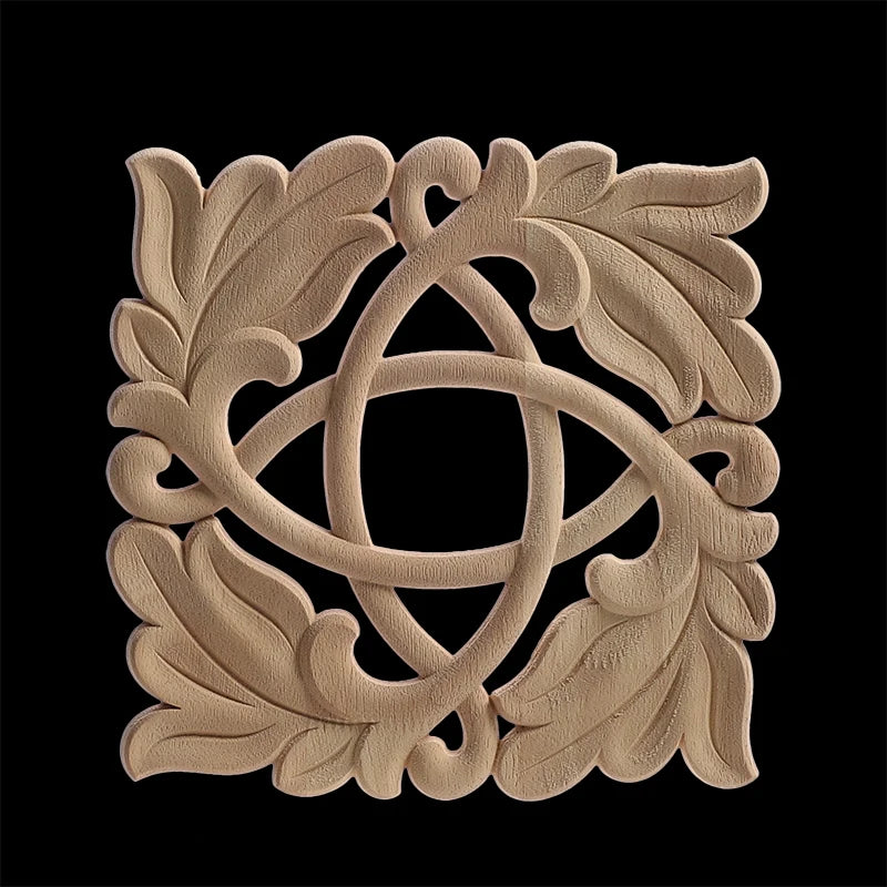 Decorative Wood Appliques Unique Exquisite Natural Floral Wooden Carved Onlay Decal Figurines Home Furniture Door Decor Square