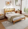 Teak Wood Platform Bed Frame  & King Size with Headboard Modern Soft Bed Eco-Friendly Convertible Natural Color