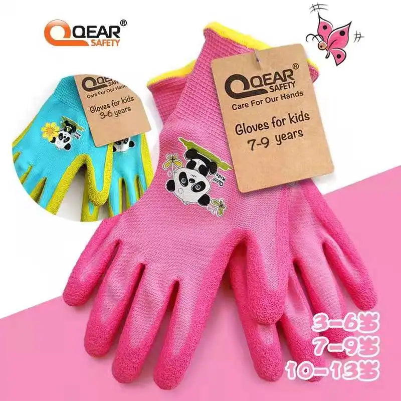 Kids/Toddler /Junior Garden Safety Rubber Coated Gloves, DIY, Age from Year 3 to Year 12, Palm Natural Latex Coated