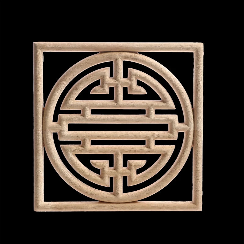 Decorative Wood Appliques Unique Exquisite Natural Floral Wooden Carved Onlay Decal Figurines Home Furniture Door Decor Square