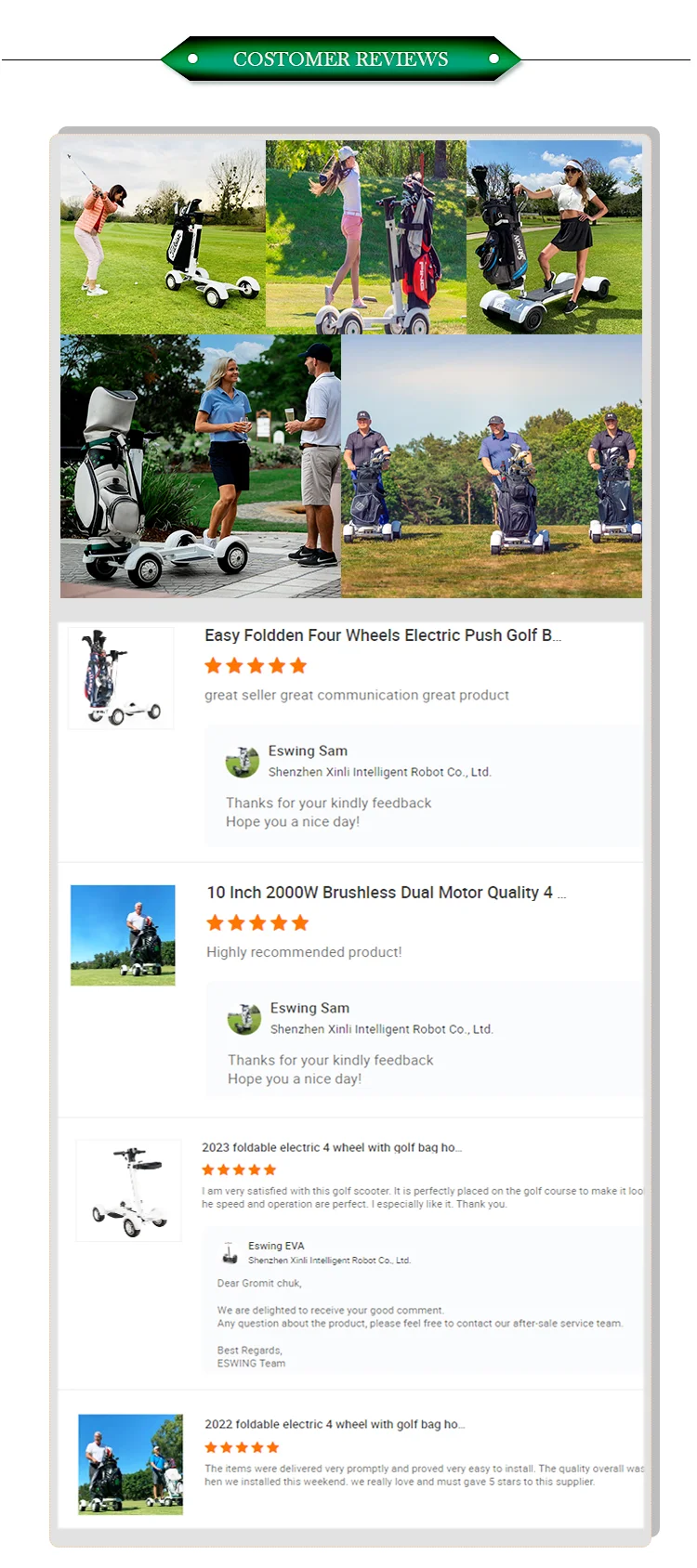 ESWING US Warehouse Golf Cart 2000W High-Power Folding Golf Scooter 18-Hole Golf Caddy Cart with Seat and Umbrella
