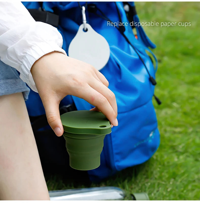 180ML Folding Cup Mini Retractable Cup Silicone Portable Teacup Outdoor Travel Coffee Telescopic Drinking Mug with Lid