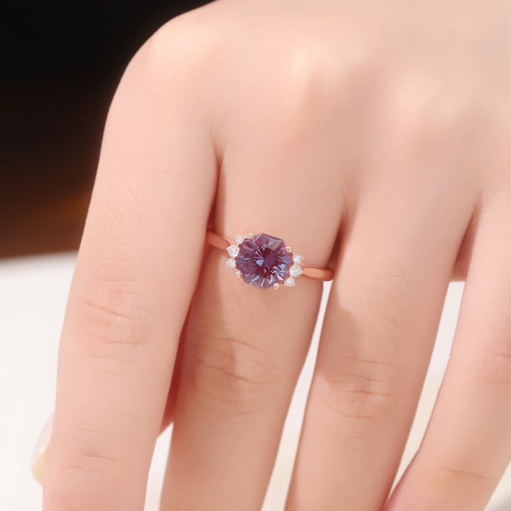 18K Rose Gold Alexandrite Ring Lab Made Gemstones Latest Design Woman Jewelry Friend Party Gift Coule Romantic Finger Ring