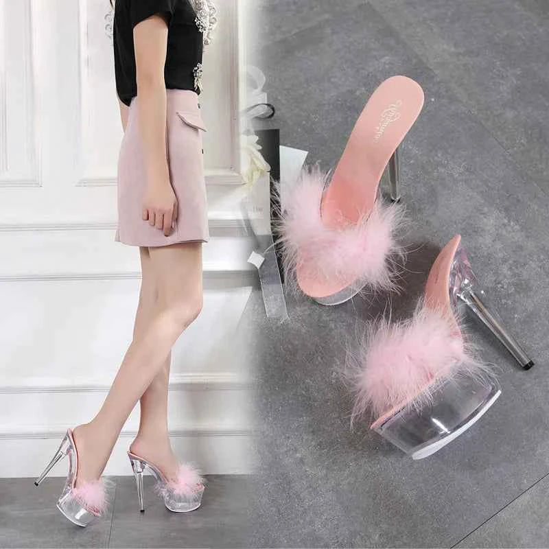 LTARTA 2026 Super High Heels 15CM Stiletto Platform Slippers Crystal Shoes Wedding Shoes  High-Heel Crystal Sandals LFD