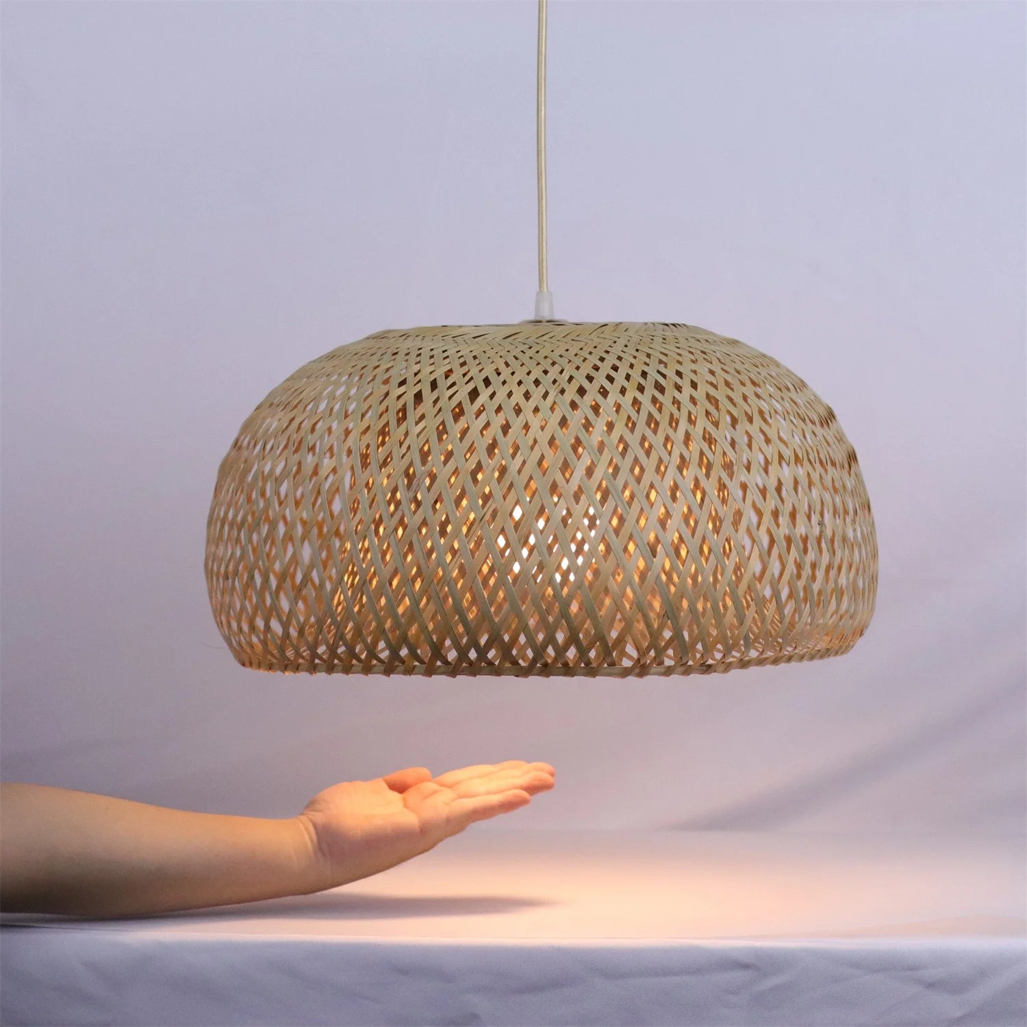 Joyinled Bamboo Pendant Light Fixture Rattan Rustic Basket Handmade Woven Pendant Lighting for Kitchen Island Farmhouse
