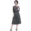 Fashion Women Wear 2 Piece Set Office Ladies Pleated Skirt Long Sleeve Blazer Dress