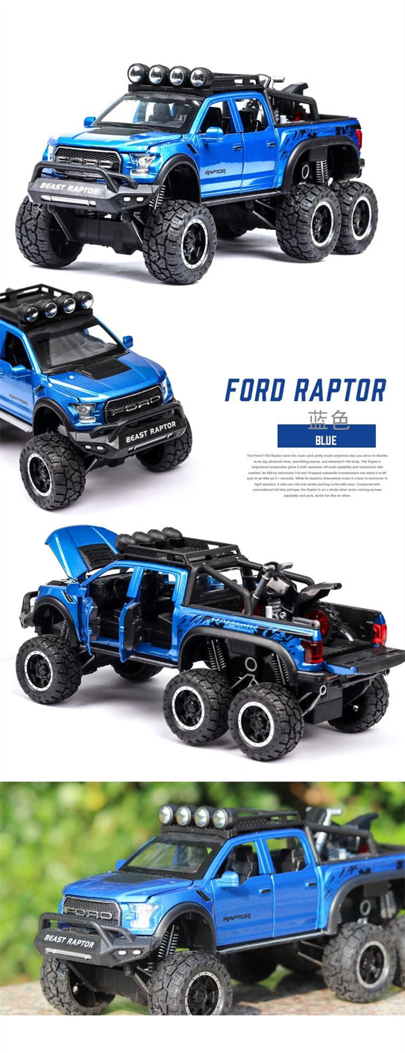 1/28 Ford Raptor F150 Alloy Car Modified Off-Road Vehicle Model Diecast & Toy Vehicles Metal Car Model Collection Kids Toys Gift