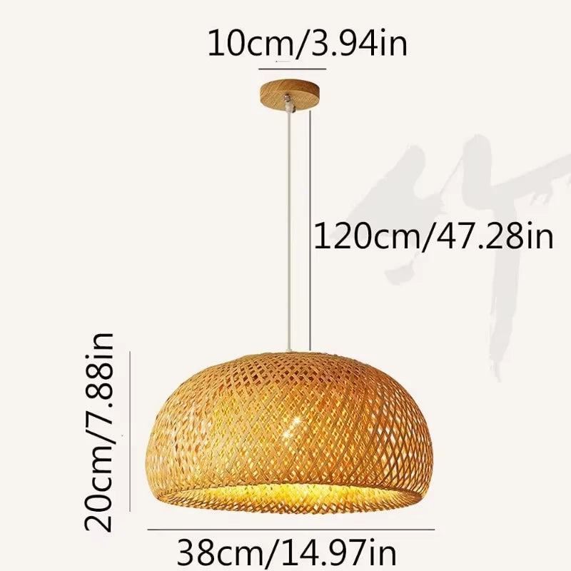 Joyinled Bamboo Pendant Light Fixture Rattan Rustic Basket Handmade Woven Pendant Lighting for Kitchen Island Farmhouse