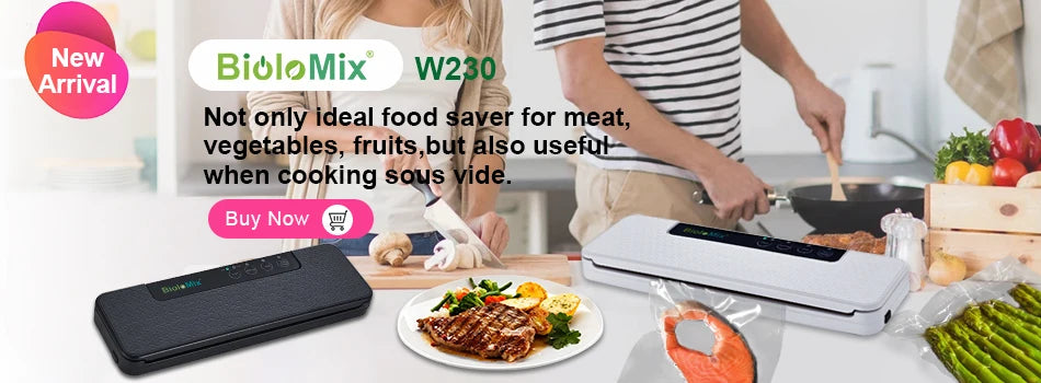 BioloMix Vacuum Sealer, Automatic Food Saver Machine for Food Preservation, Dry & Wet Mode for Sous Vide, 10 Vacuum Sealing Bags