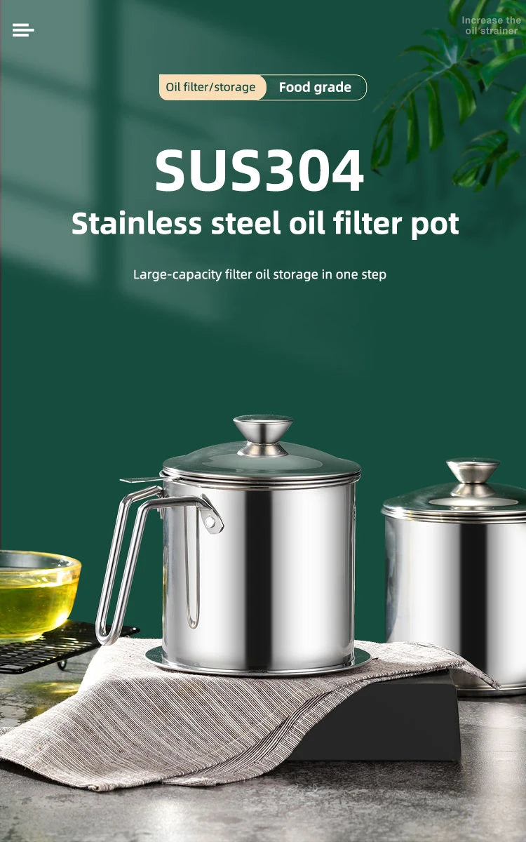 Stainless Steel Oil Strainer Pot Container Jug Storage Can With Filter Cooking Oil Pot For Kitchen Household Tools