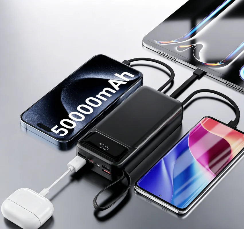 US Stock Free Shipping 30000mAh 50000mAh Power Bank LED Display Fast 22.5W Charging Portable Power Bank with Carry Strap