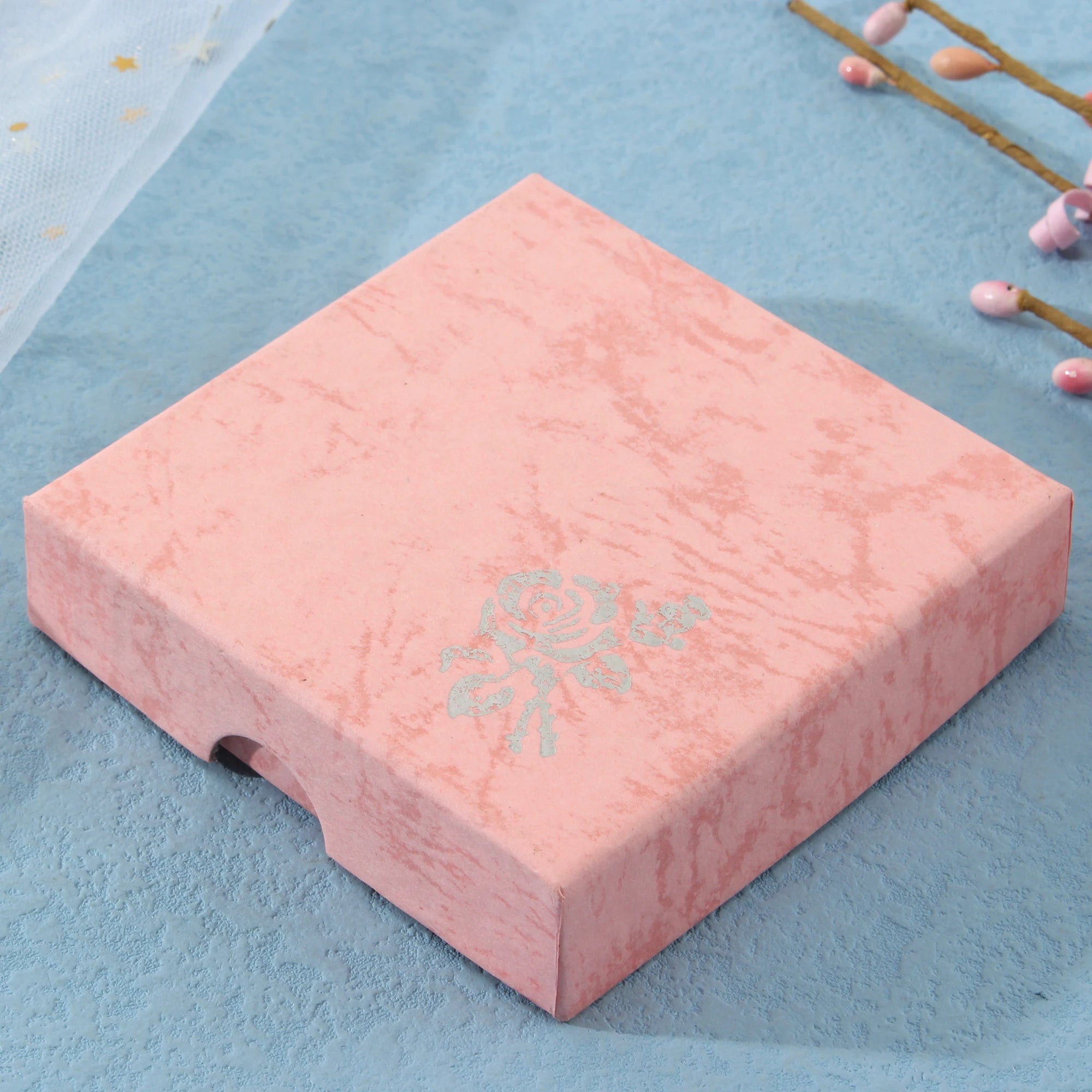 Square Rose Printed Jewelry Packaging Box Bracelet Necklace Storage Case Cardboard Gift Box Jewelry Organizer Case