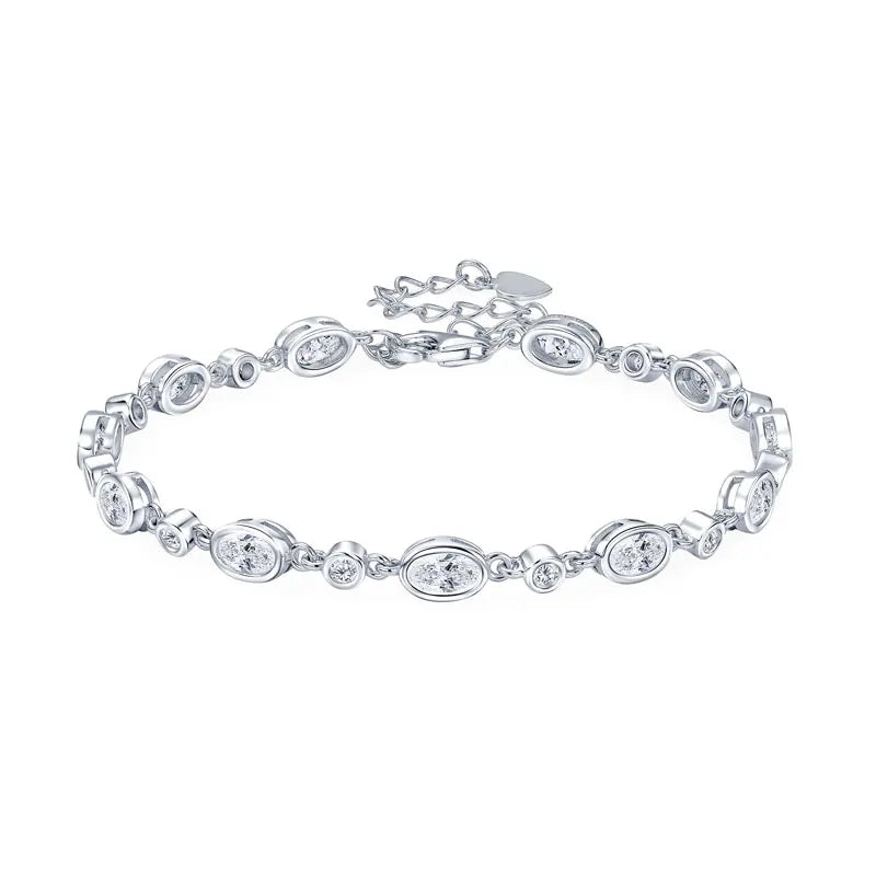 Free Shipping Fashion Elegant Personalized 925 Silver Round 2mm&3x5mm Moissanite Bracelet Tennis Pave Bracelet for Women Gift