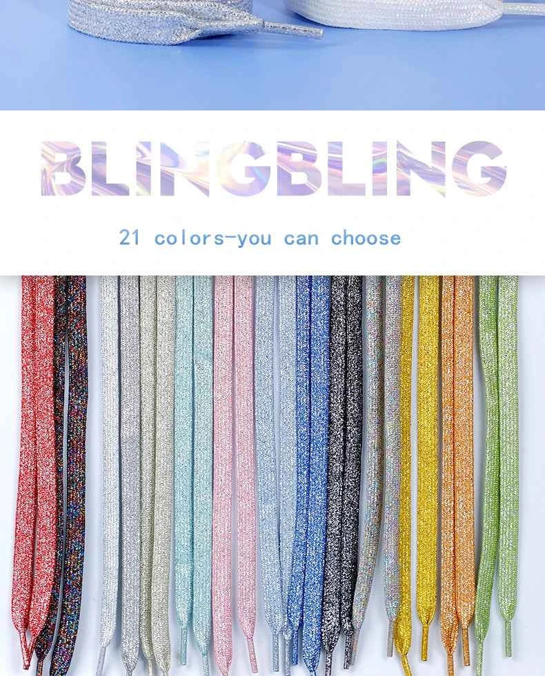 NEW Fashion Glitter Shoelaces Colorful Flat Shoe laces for Athletic Running Sneakers Shoes Boot 1CM Width Shoelace Strings 1Pair