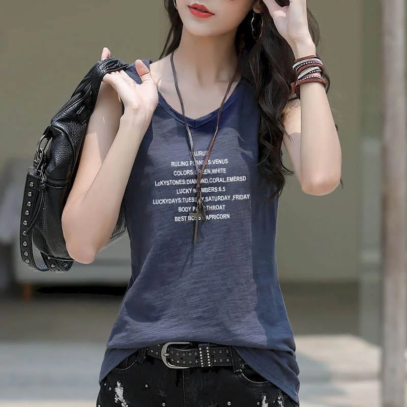 T Shirt Women 2026 New V-neck Loose Top Slub Cotton Letters Wild Short-sleeved Bottoming Shirts Female T Shirt Ins Tide Sexy Top