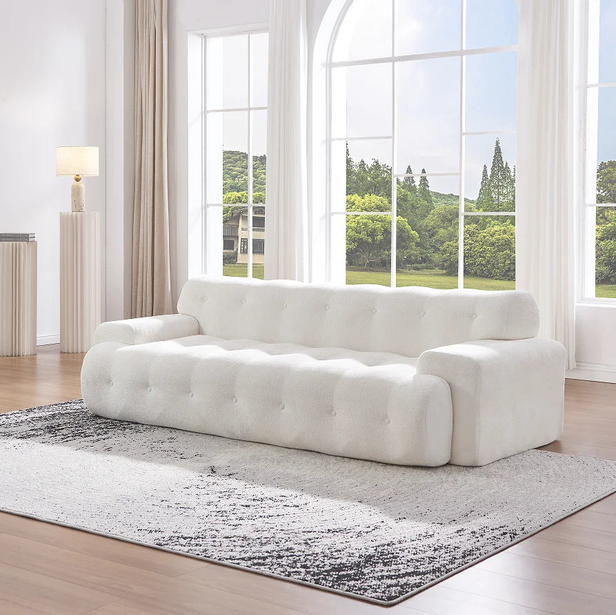 Cloud 3 Seater Chenille Sofa Set Button Tufted Comfy Upholstery Convertible Modular Sectional Sofa for Apartment Villa Snow