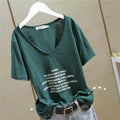 T Shirt Women 2026 New V-neck Loose Top Slub Cotton Letters Wild Short-sleeved Bottoming Shirts Female T Shirt Ins Tide Sexy Top