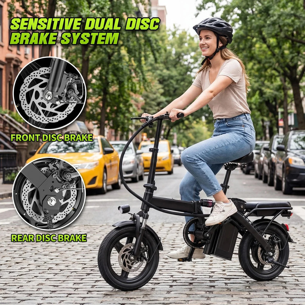 US Warehouse Last-Mile Delivery Solution Mini Brushless 48V Folding Electric Bike with Rear Basket for Urban Errands & Business