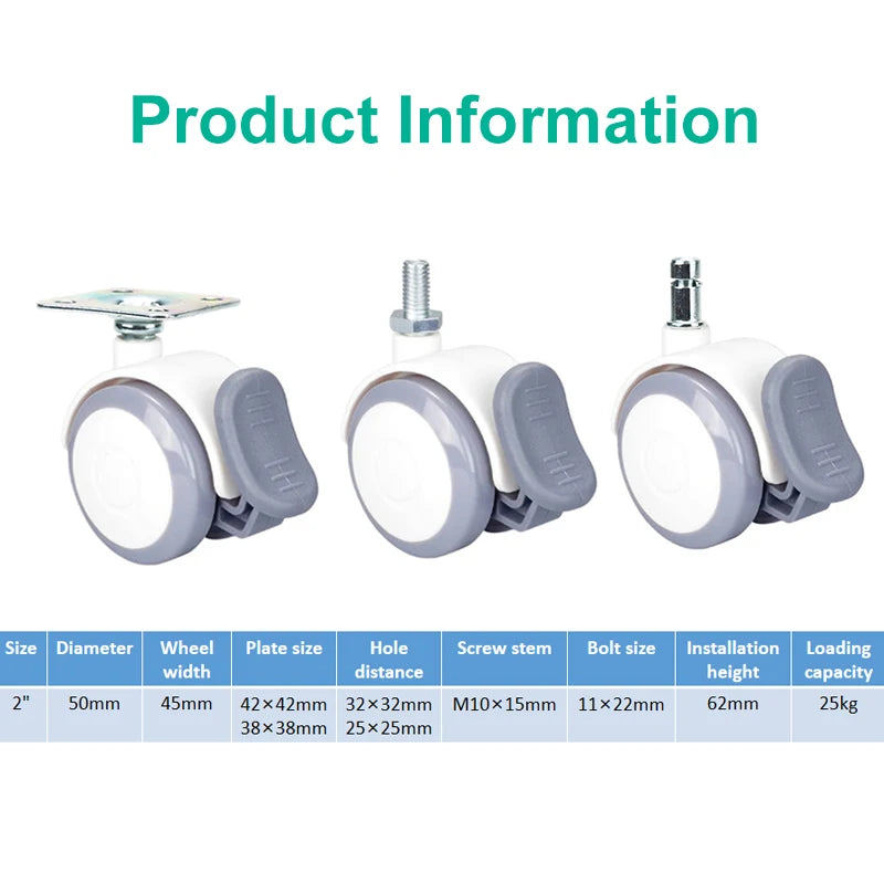 Medical Trolley Equipment Grey and White 2-Inch Furniture Castors Wheel Swivel Style PP Nylon PVC OEM Customizable