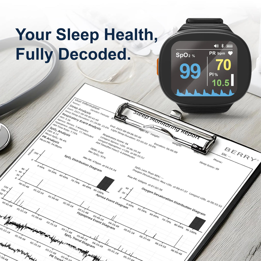 Sleep Monitor Blood Oxygen Pressure Health Monitoring Device Bluetooth Apnea Detection Electricity Color OLED Screen