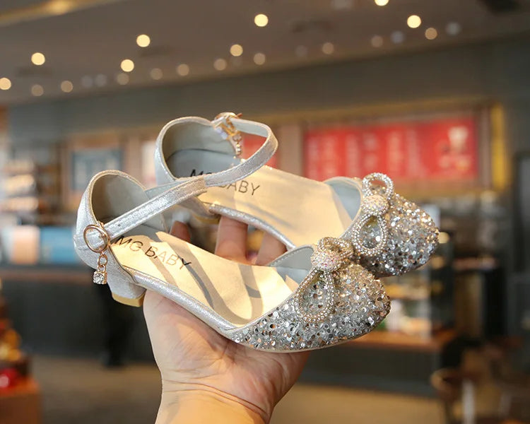 Girls High Heels for Kids Party Wedding Evening Dress Shoes 2026 Fashion Crystal Summer Princess Stockings Girl Sandals E02165