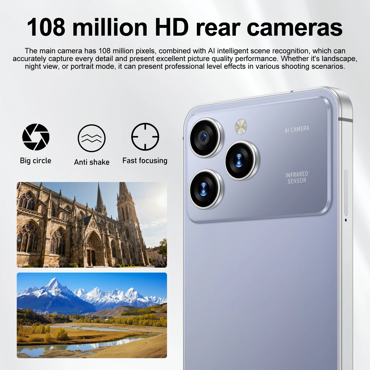 Economical Spark40 Pro Smartphone-7.3" HD Display 108MP Camera Dual SIM 4G LTE Android 14 16GB/1TB Waterproof Spanish Support