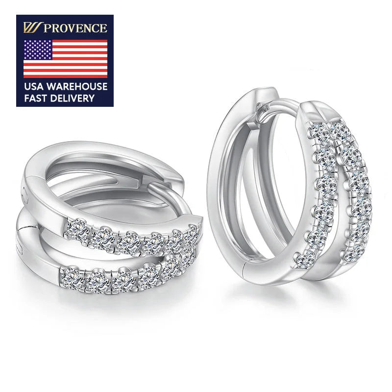 Factory Wholesale Moissanite Earring 925 Sterling Silver 18k White Gold Plated 2mm Round Moissanite Diamond Hoop Earrings