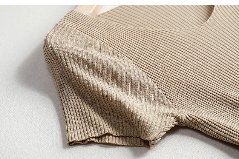 Pullover knitted Short Sleeve knitted Sweater Women Spring Summer Slim Basic Solid Casual Base Female knitting shirts 2024 Korea