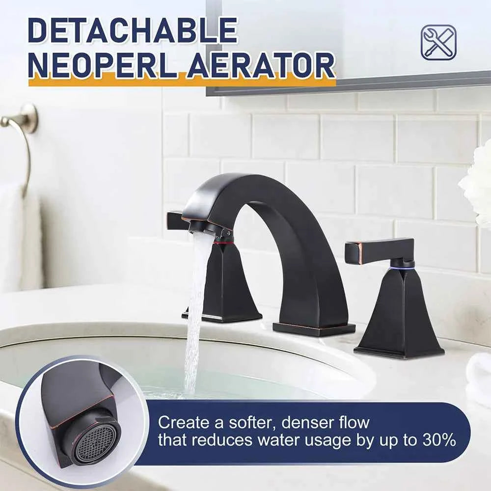 Oil Rubbed Bronze Bathroom Faucet 3 Hole,Antique Vanity Tap, 8" Widespread Bathroom Sink Faucet with Drain&CUPC Supply Hoses