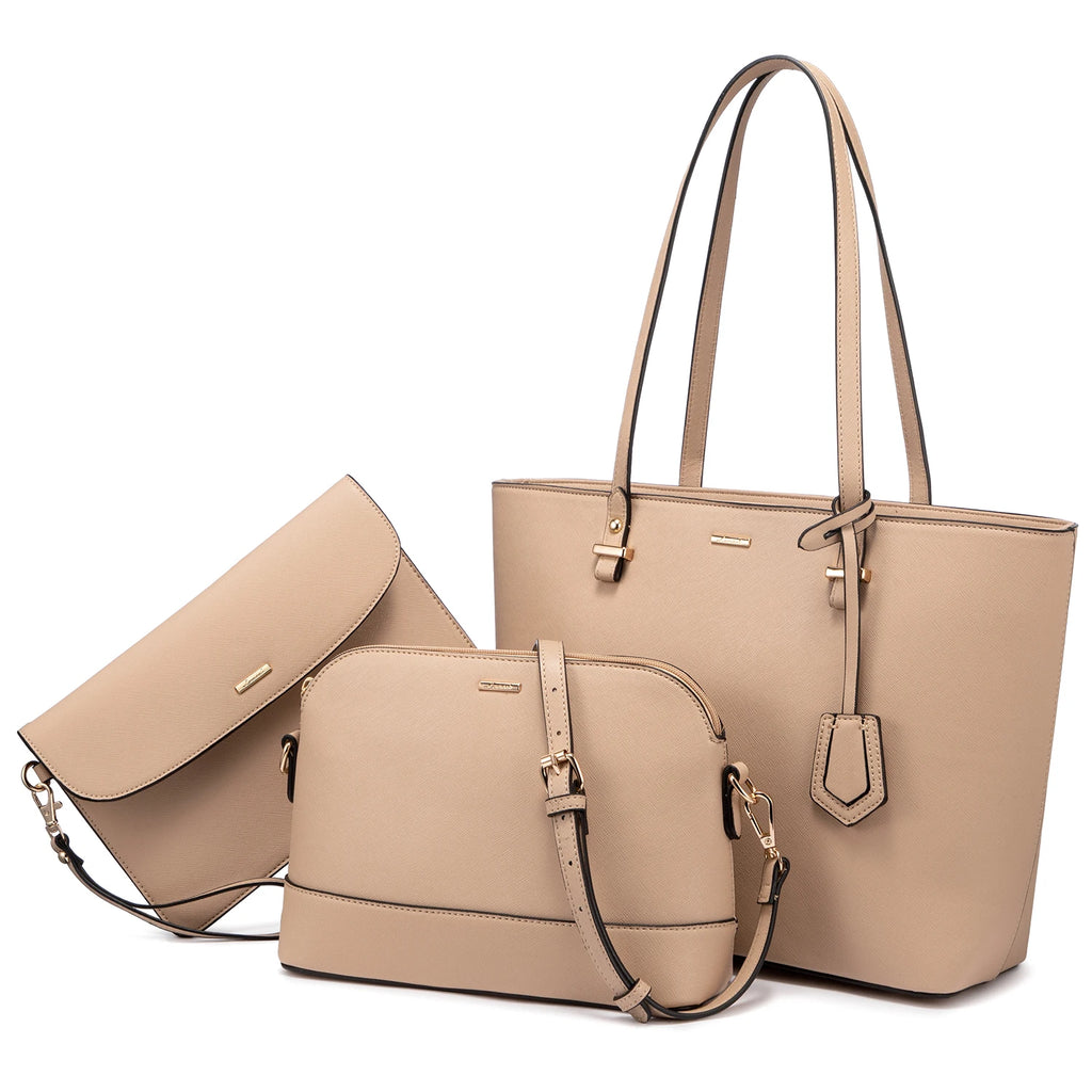 LOVEVOOK Hot Sale Factory Custom Women PU Leather Tote Bag High Quality Summer 3 Pieces Ladies Purses and Handbags for Women Bag