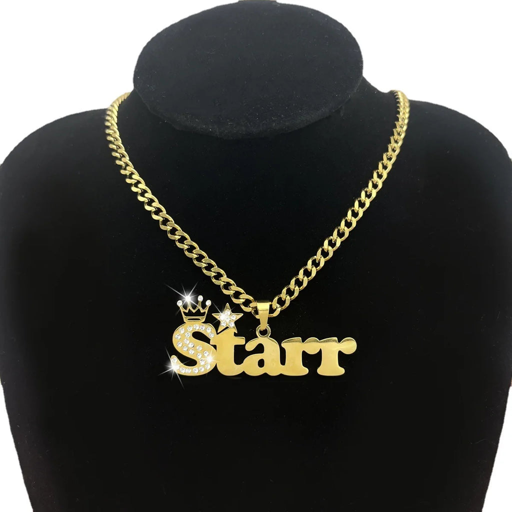 QIUHAN Bespoke Children Necklace Custom Crowned Child Name Jewellery Set