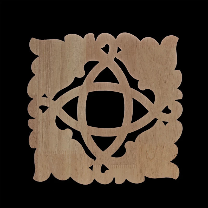 Decorative Wood Appliques Unique Exquisite Natural Floral Wooden Carved Onlay Decal Figurines Home Furniture Door Decor Square
