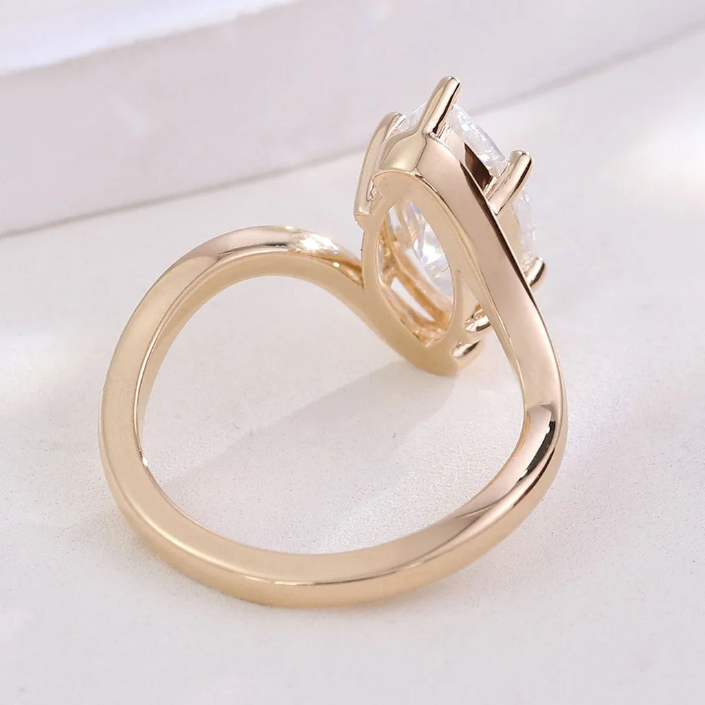 3 Carat Marquise Moissanite Diamond Engagement Ring 10k Yellow Gold Twisted Band Couture Women's Fine Jewelry Ring