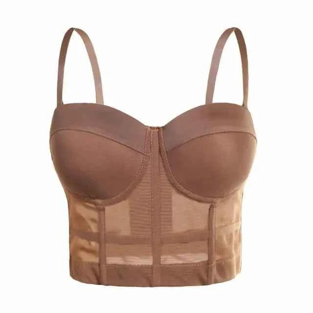 Sexy Black Transparent Bra Mesh Push Up Bralet Women's Tube Top Corset Bustier Bra Club Party Crop Top Lingerie Plus Size