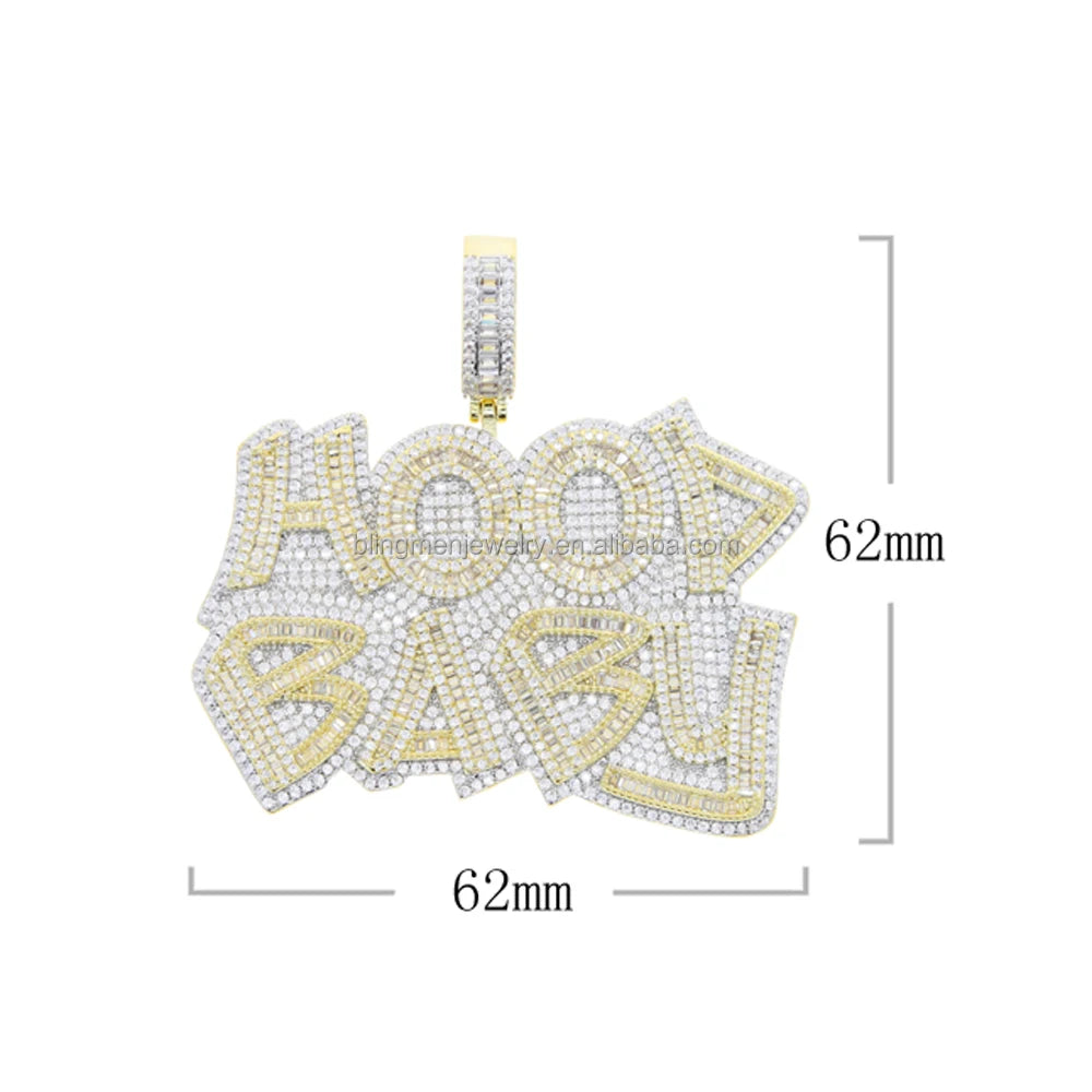 18K Gold Plated Micro Pave Cubic Zirconia CZ Plug Shape Pendant Hip Hop Style Yellow Gold Necklace for Engagement Wedding Party