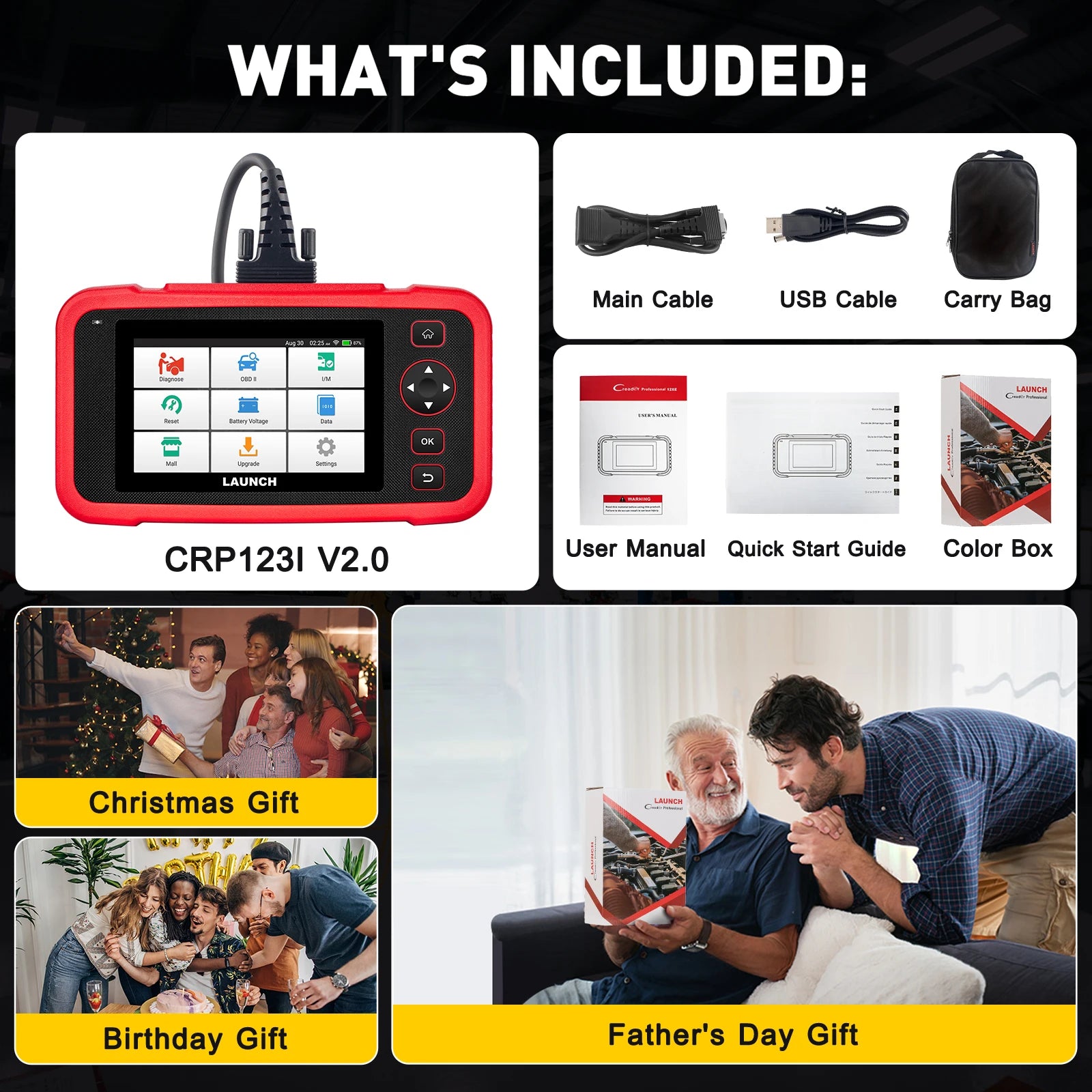 USA EU Warehouse Launch CRP123I V2.0 Escaner Automotriz Lifetime Free OBD2 Scanner With 7 Resets AS CRP123X V2.0