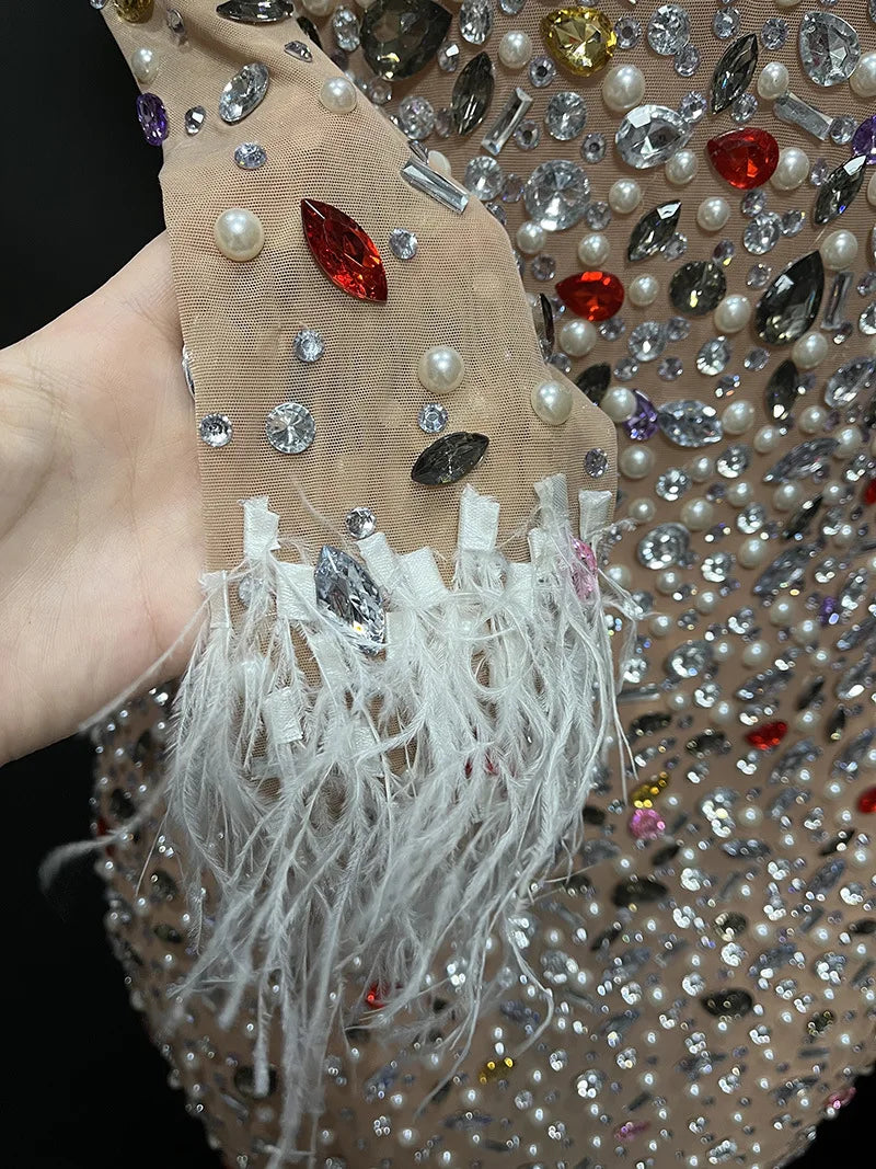 2024 Dropshipping Crystal Pearl Beading Feathers Women Gowns Evening Dresses High End Dress