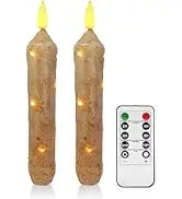 6.5 Inches Primitive Real Wax LED Flameless Short Candlesticks Hand Dipped Battery Operated Taper Candles Timer Remote Candles