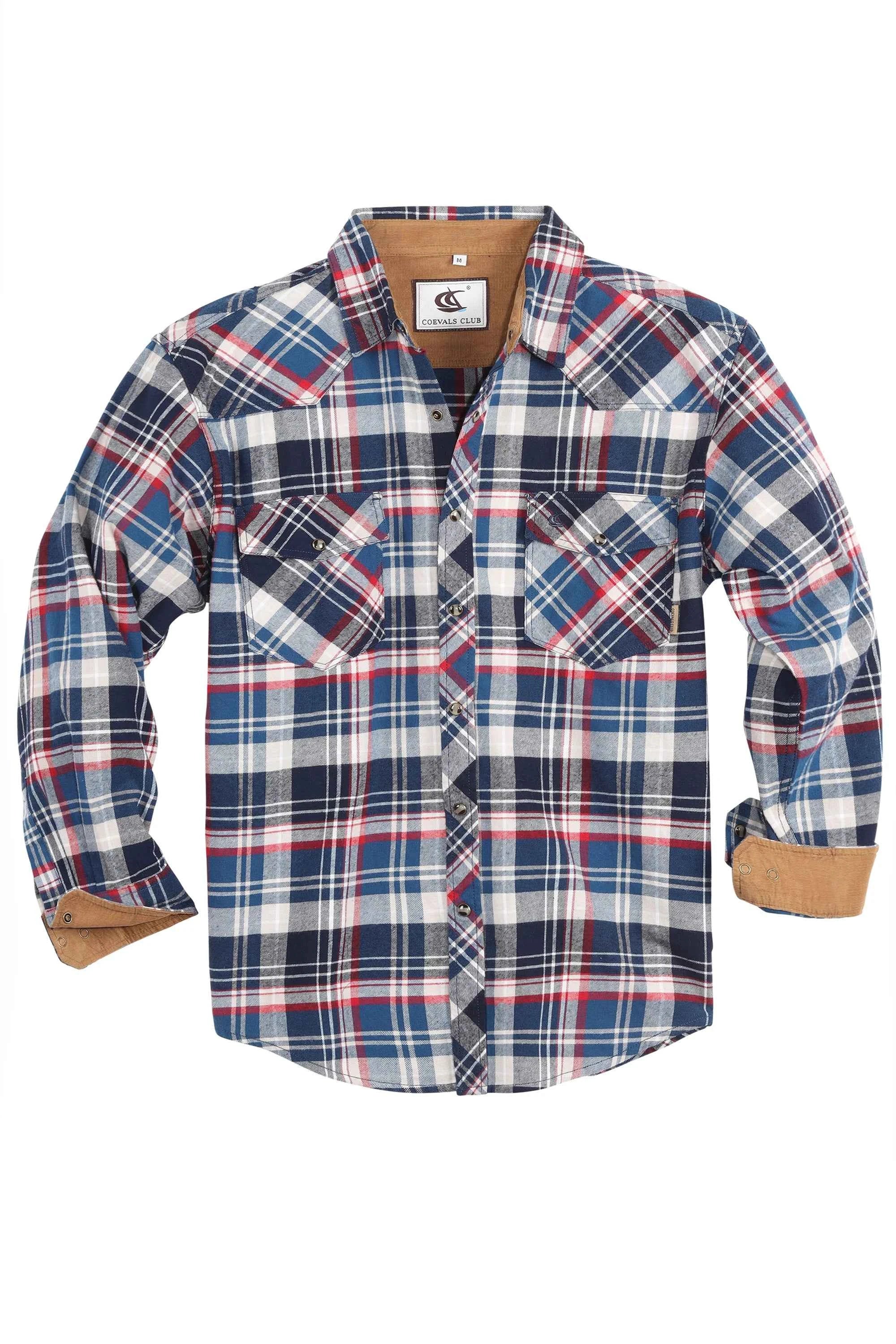 Mens Flannel Pearl Snap Plaid Button up Casual Western Cowboy Long Sleeve Shirts