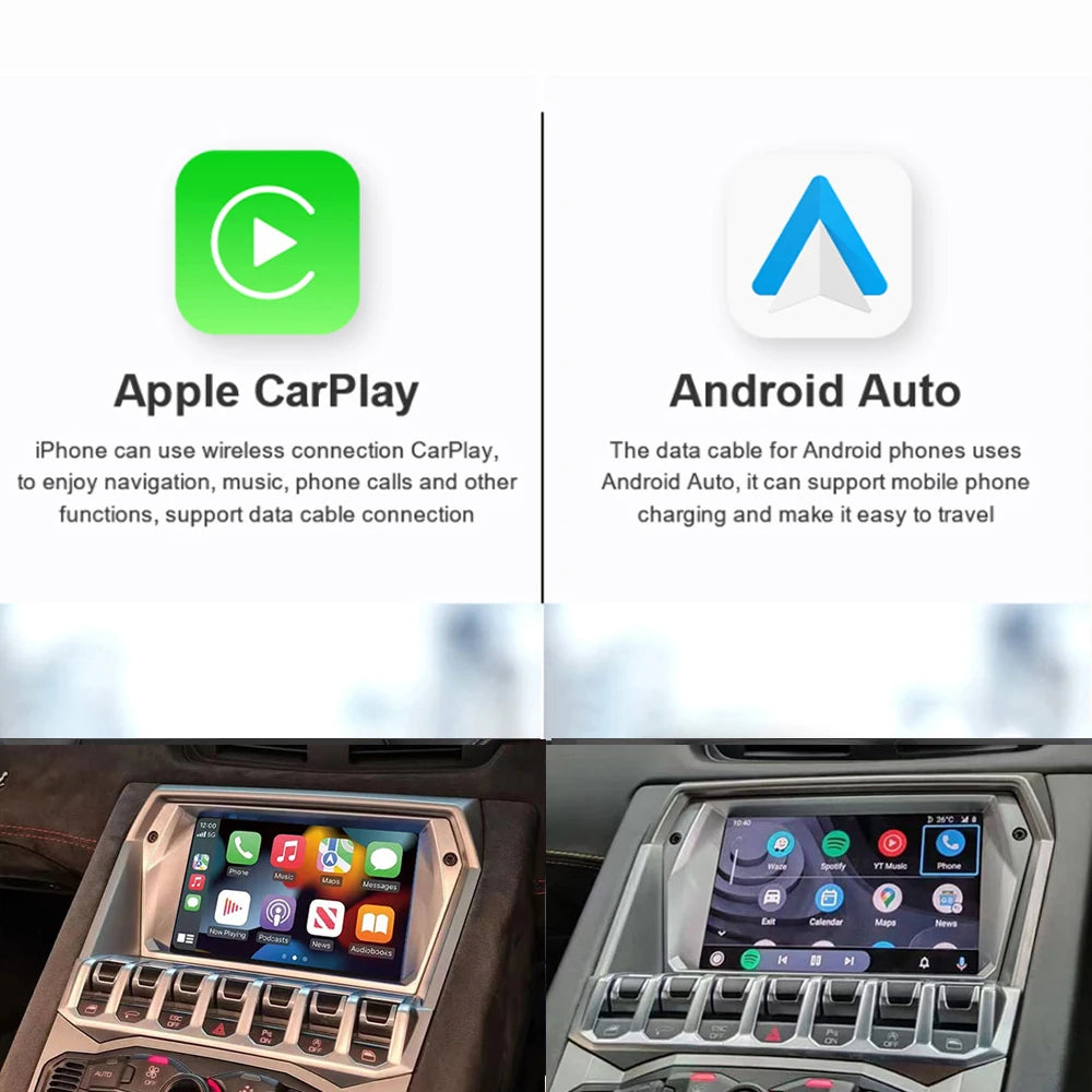 Dckloer 7\" Wireless CarPlay Android Auto Screen for Lamborghini Aventador 2012-2019 Dashboard Central Control with Dual System