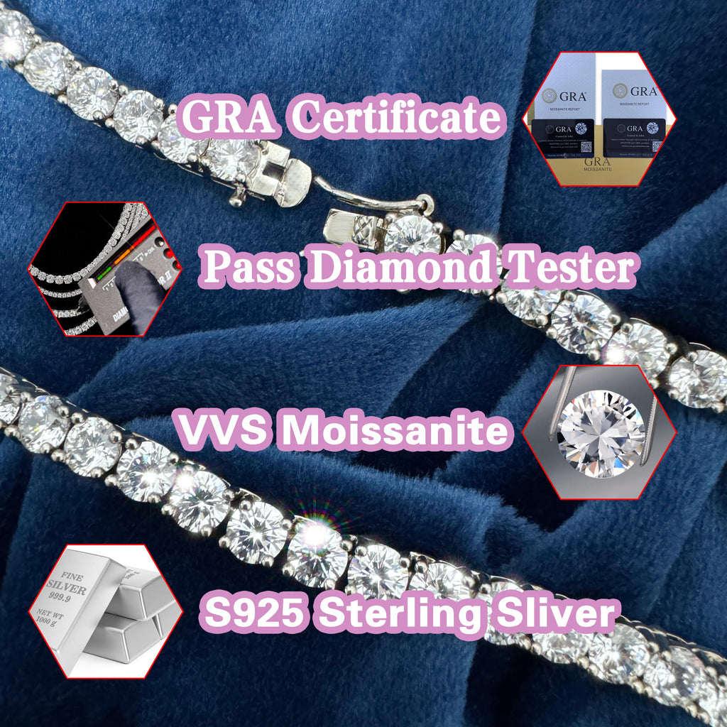 6mm Tennis Bracelet Men Thick 925 Silver Sparkling VVS Iced Out Moissanite Tennis Bracelet