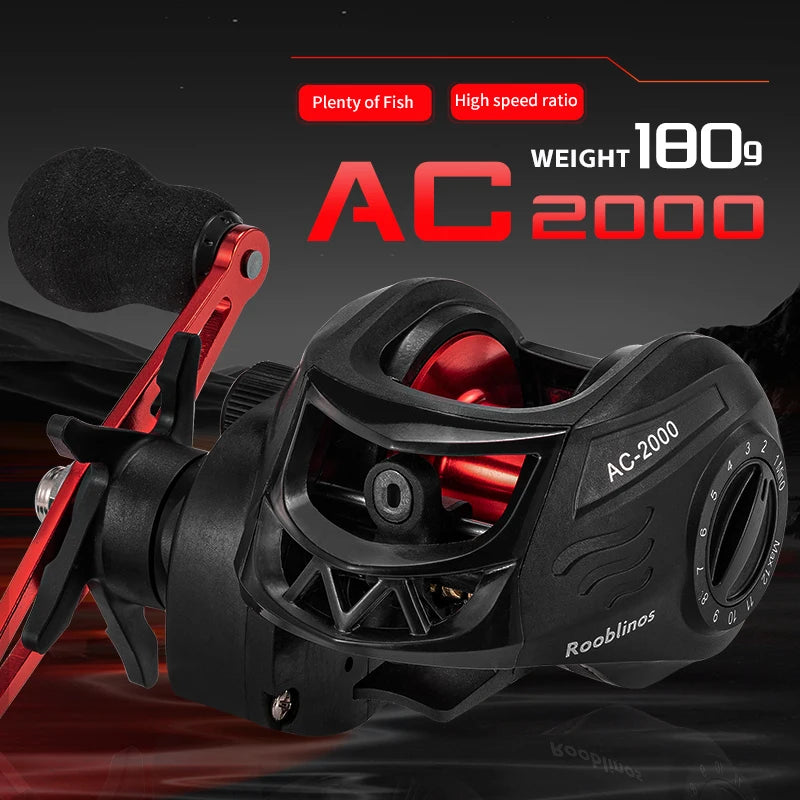 Roblinos AC-2000 Left Hand Baitcasting Reel Graphite Body 7.2:1 Gear Ratio Waterdrop Design
