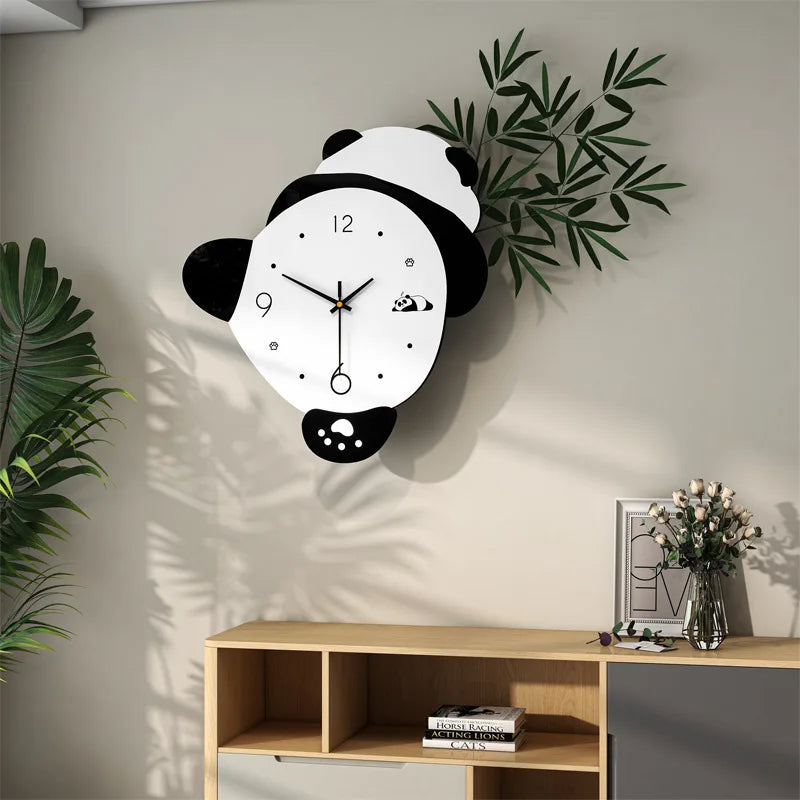 Creative Cute Panda Wall Clock Silent Home Decor Kids Wall Watch for Living Room Nursery