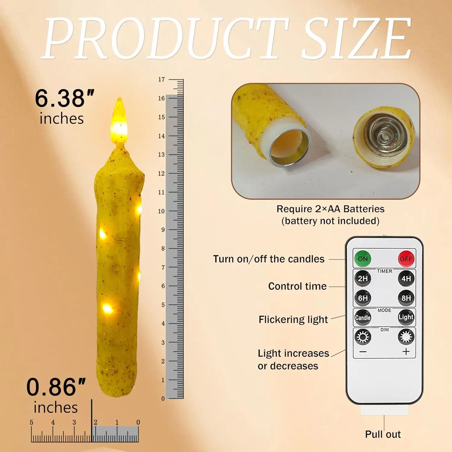 6.5 Inches Primitive Real Wax LED Flameless Short Candlesticks Hand Dipped Battery Operated Taper Candles Timer Remote Candles