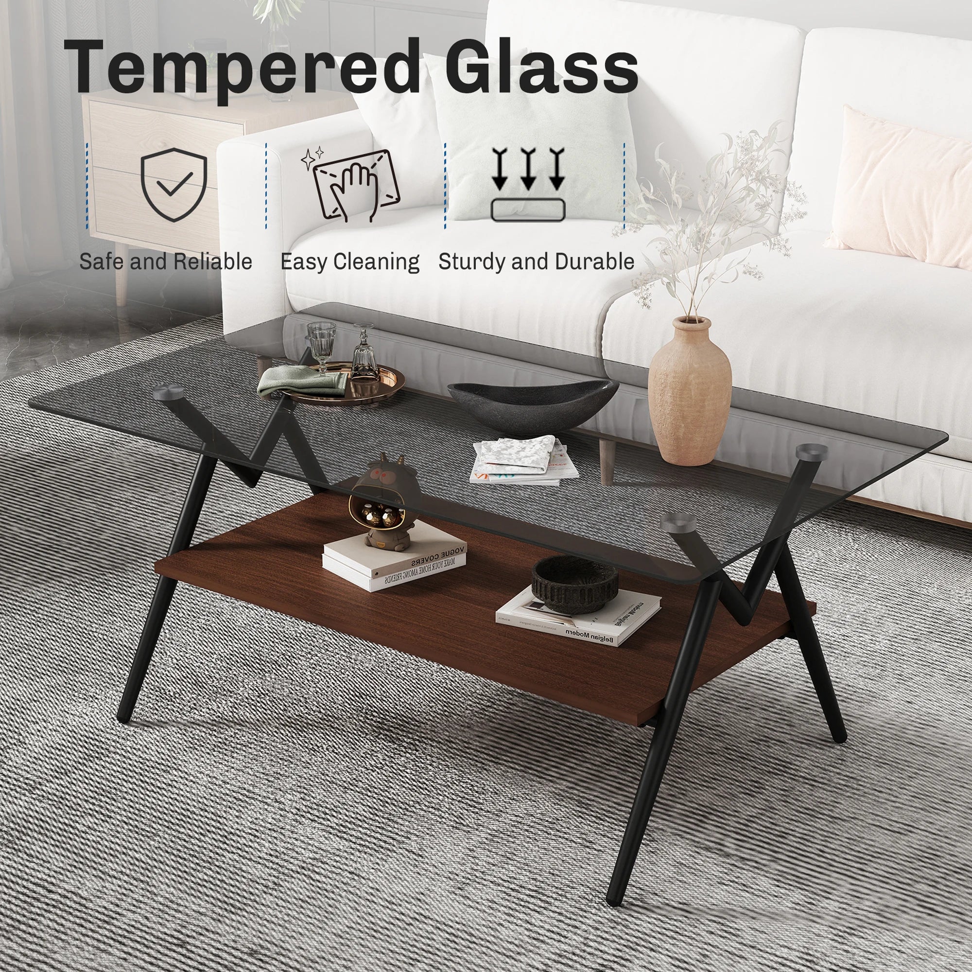 Living Room Set of 3 Piece New Shape Tempered Glass Coffee Table Side Table Set for Living Room Center Area